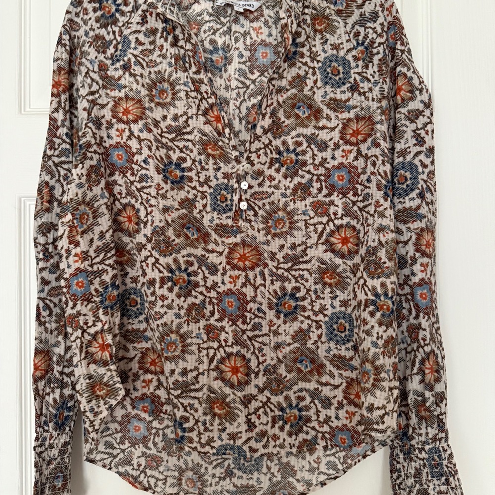 Veronica Beard Brown and Orange Relaxed Blouse with Notched Collar - Picture 4 of 5